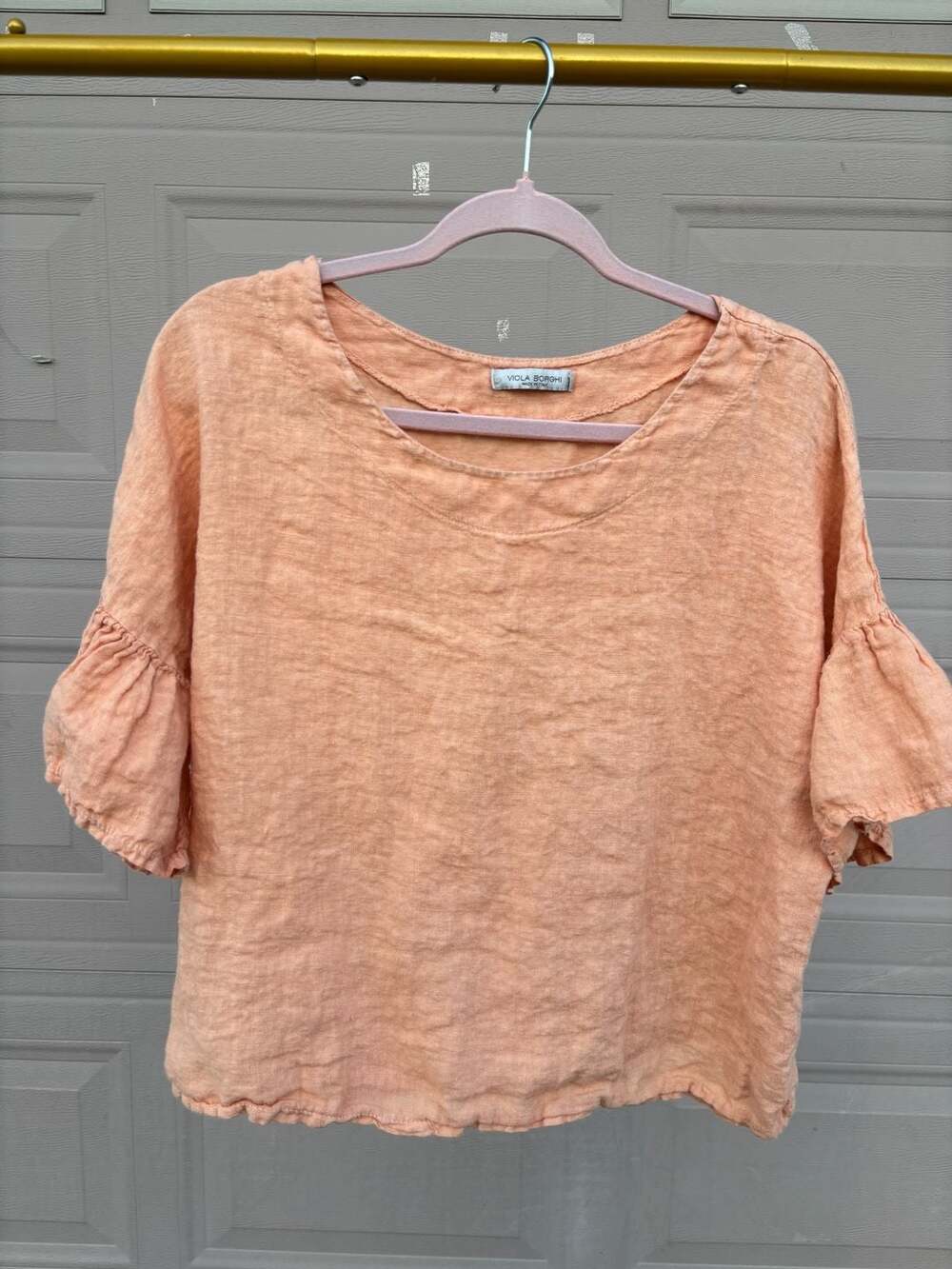 Viola Borghi 100% Linen Orange Flutter Sleeve Casual Summer Womens Blouse coasta